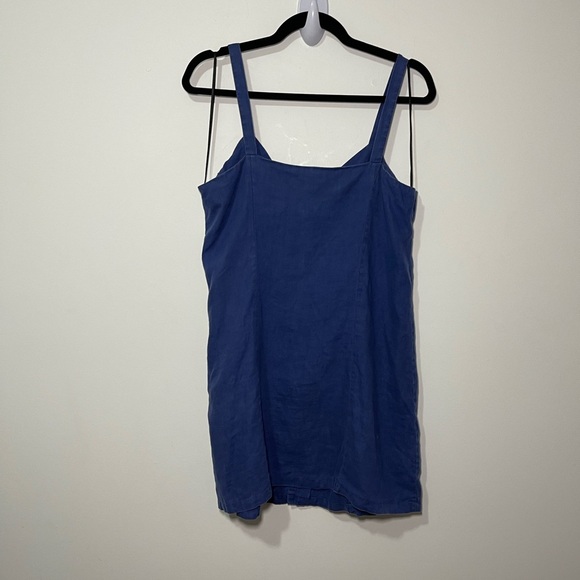 Zara Women’s Navy Blue v neck buttoned 100% linen coastal summer mini dress in L - Picture 6 of 6